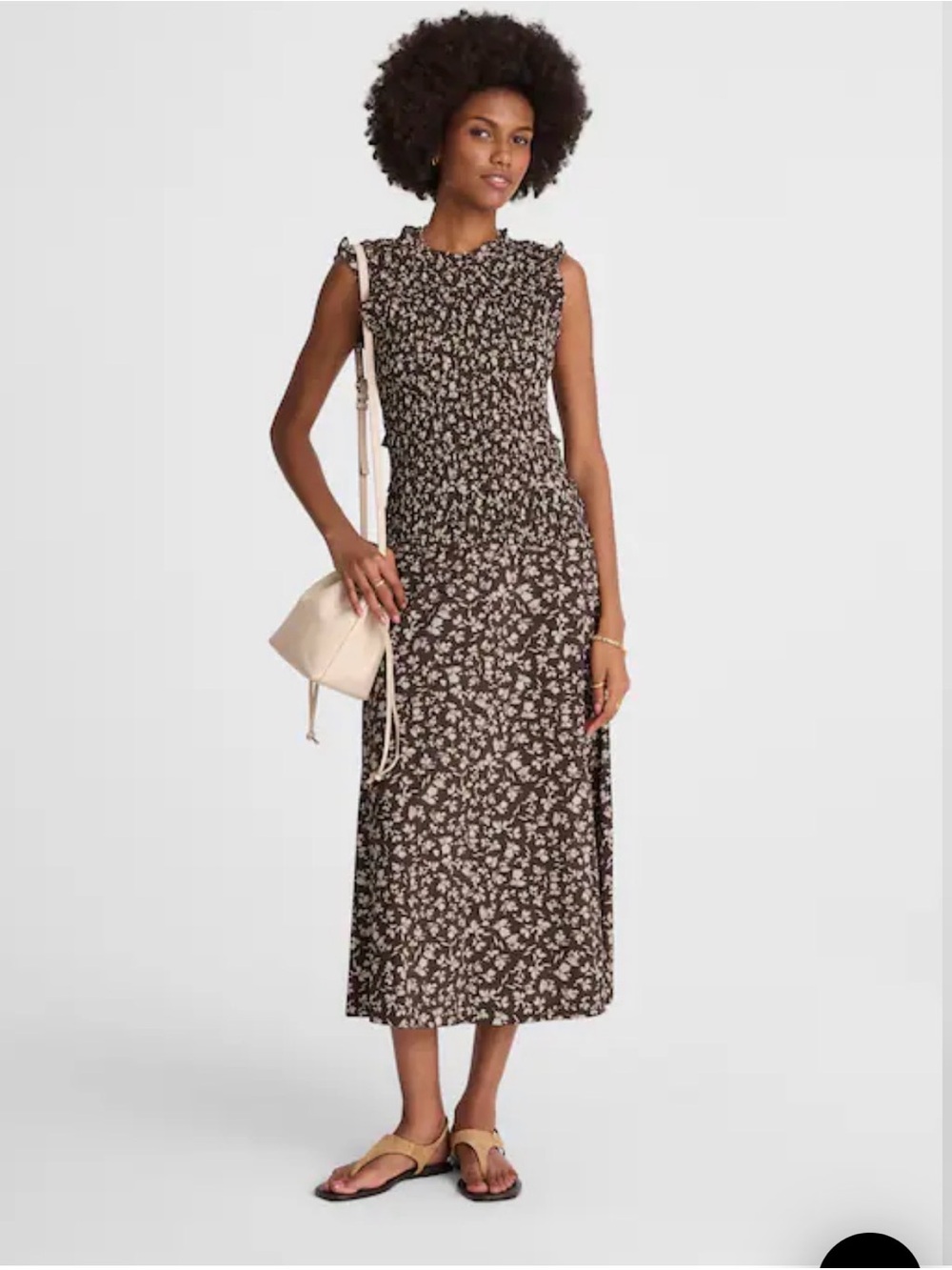 MADEWELL - Burgundy with cream and pink  Floral Smocked Midi Dress